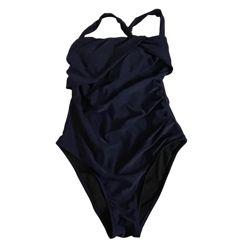 CUPSHE Navy Blue‎ One Piece Swimsuit Ruched Ruffle Halter Neck Women's Size M
